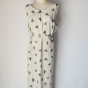 NWT Spago Leaf Printed Maxi Dress Tie-Waist Sleeveless Green Chiffon